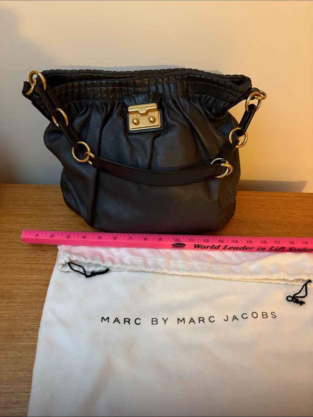 Marc by Marc Jacobs Black Leather Shoulder Bag with Gold Hardware